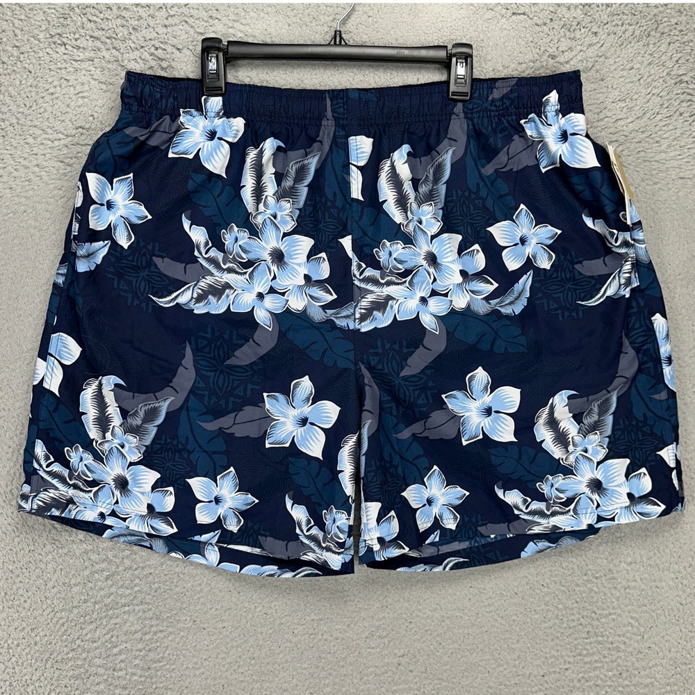 Croft Barrow Mens Swim Trunks 2XL Navy Blue‎ Floral Mesh Lined Board Shorts NEW